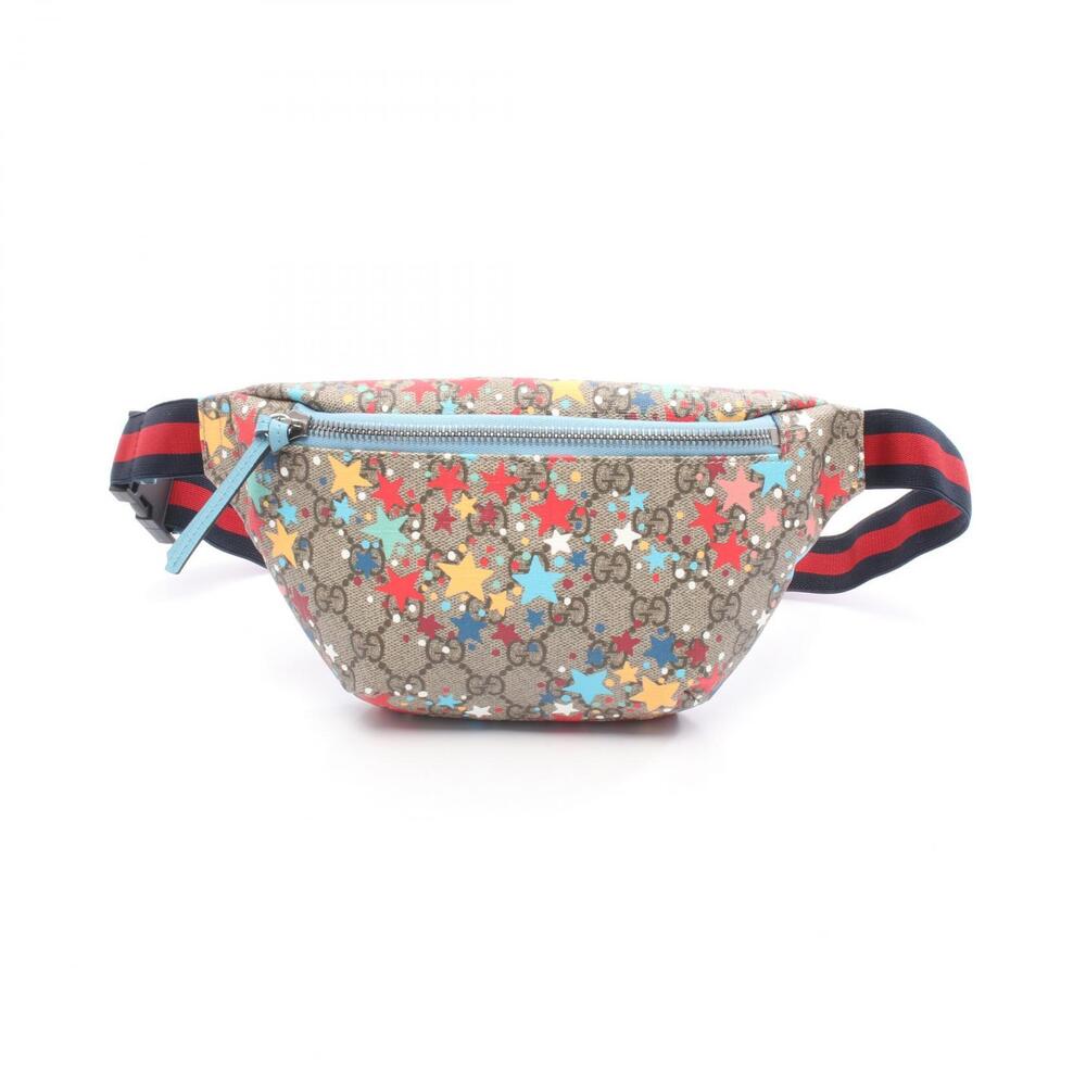 Gucci GG Supreme Waist Bag Body Canvas Leather Beige Blue Multicolor